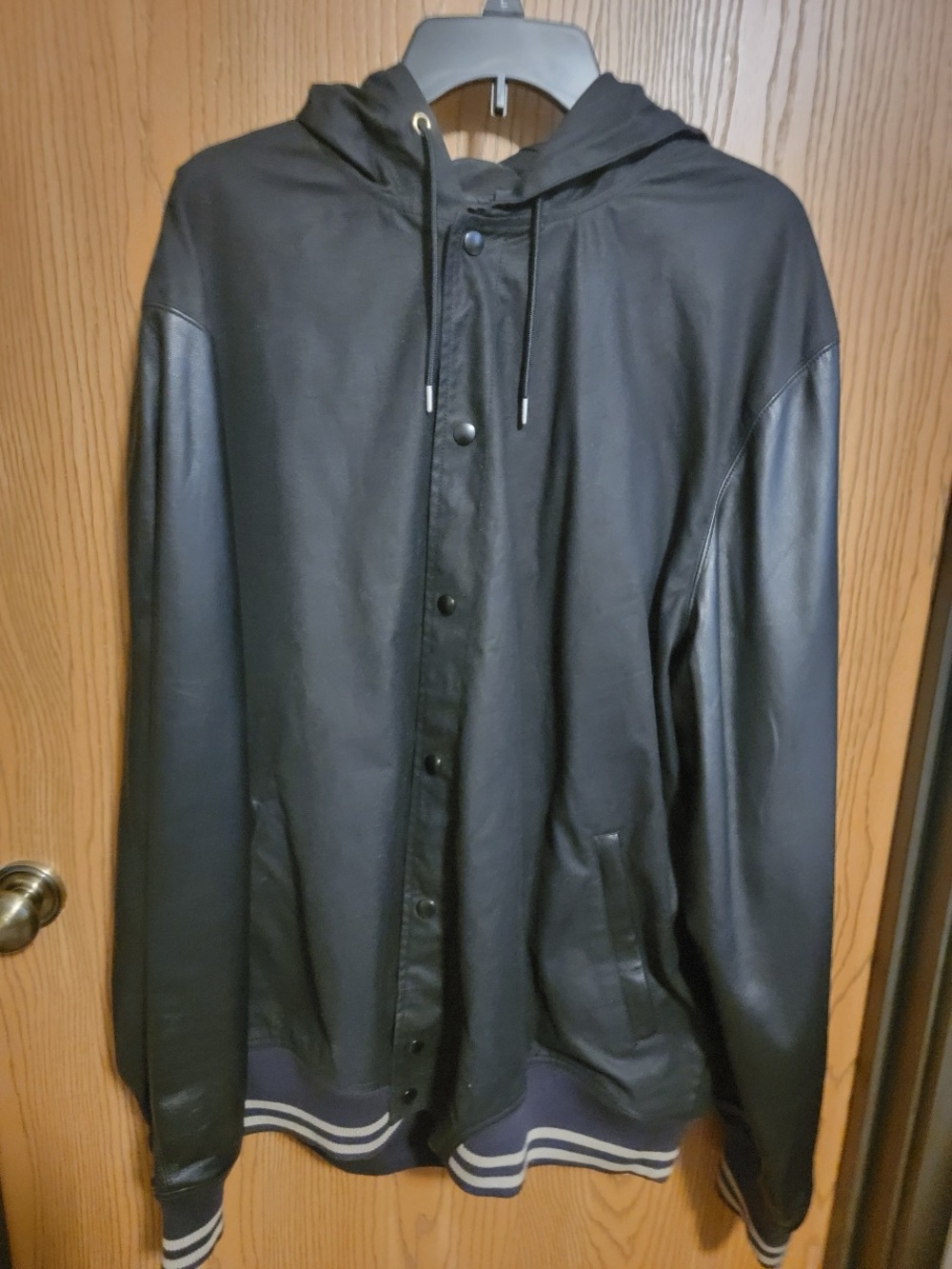 Jordan Black Hooded Leather Varsity Bomber Jacket